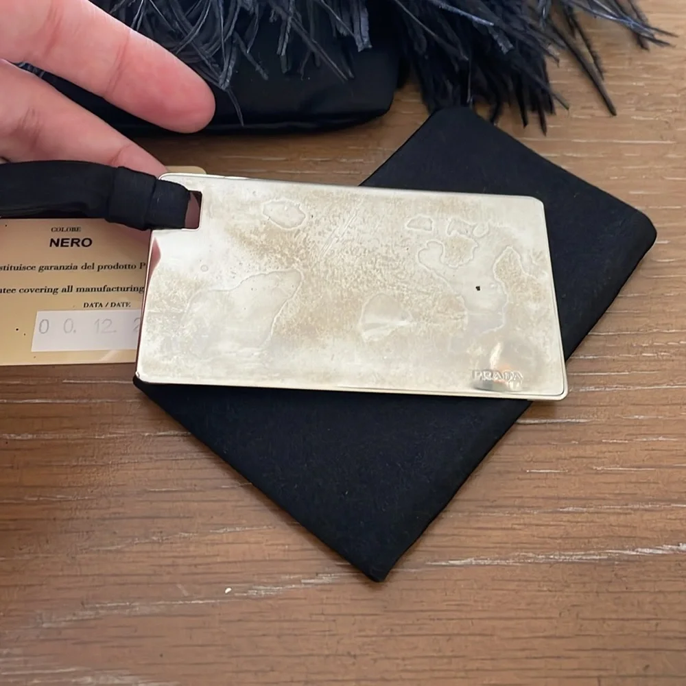 PRADA Piume Feather Satin Black Ostrich bag w/ auth card, rare/collectible - Picture 11 of 12
